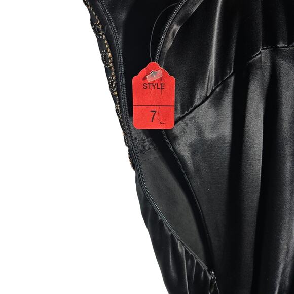 VTG Fredericks Of Hollywood Beaded Satin Cocktail Dress Womens 7 Black Mesh NEW - Picture 6 of 12